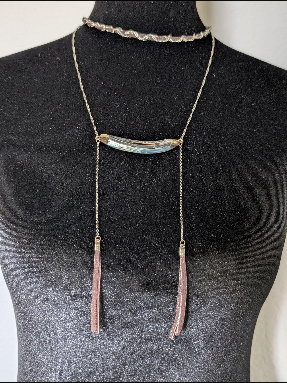 Statement Lariet With Abalone Shell, Leather And Silver